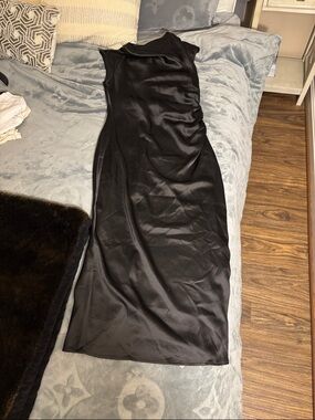 Black Satin Midi Dress - Elegant Women’s Slip Dress Super Cute Size L